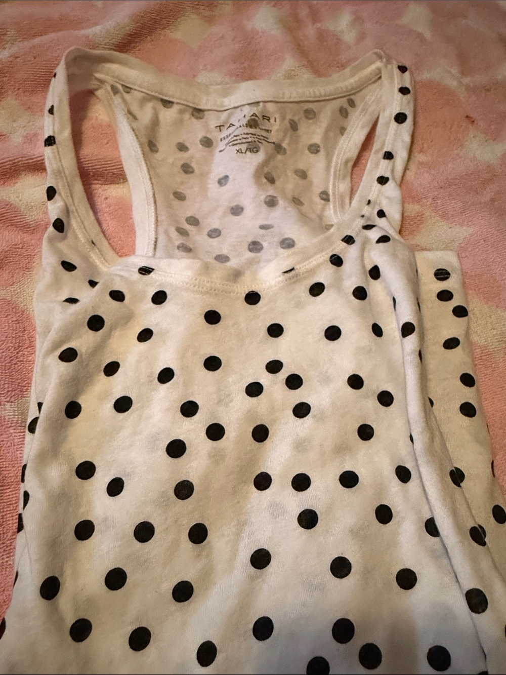 Tahari White Tank Top with Black Polka Dots - Racerback